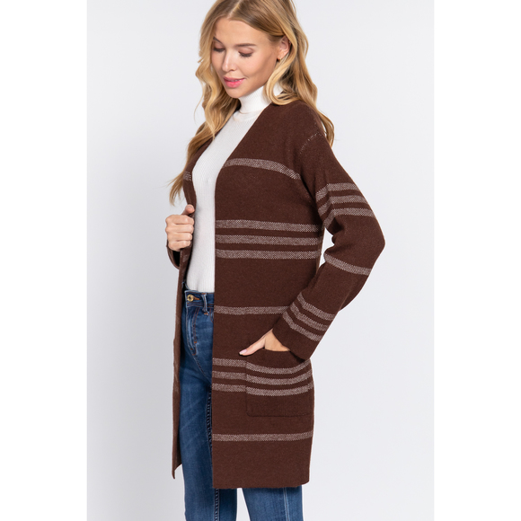 Dolman Slv Stripe Open Sweater Cardigan - Picture 2 of 6